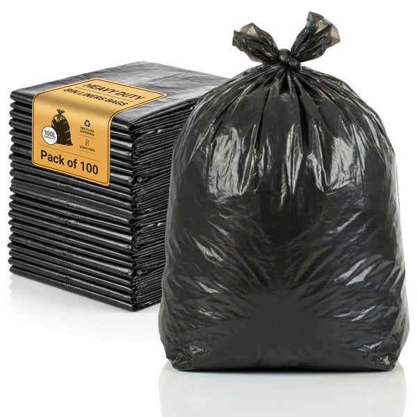 iSOUL Bin Bags, Large Bin Bags Heavy Duty Refuse Sacks Strong 18x29x39 Bin Liners Household Rubbish Waste Garbage Bags Black 100L Capacity Wheelie Bin Bag 100 Pack