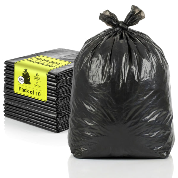 iSOUL Bin Bags, Large Bin Bags Heavy Duty Refuse Sacks Strong 18x29x39 Bin Liners Household Rubbish Waste Garbage Bags Black 100L Capacity Wheelie Bin Bag 10 Pack
