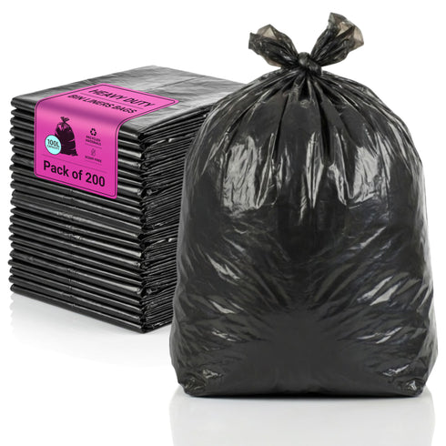 iSOUL Bin Bags, Large Bin Bags Heavy Duty Refuse Sacks Strong 18x29x39 Bin Liners Household Rubbish Waste Garbage Bags Black 100L Capacity Wheelie Bin Bag 200 Pack