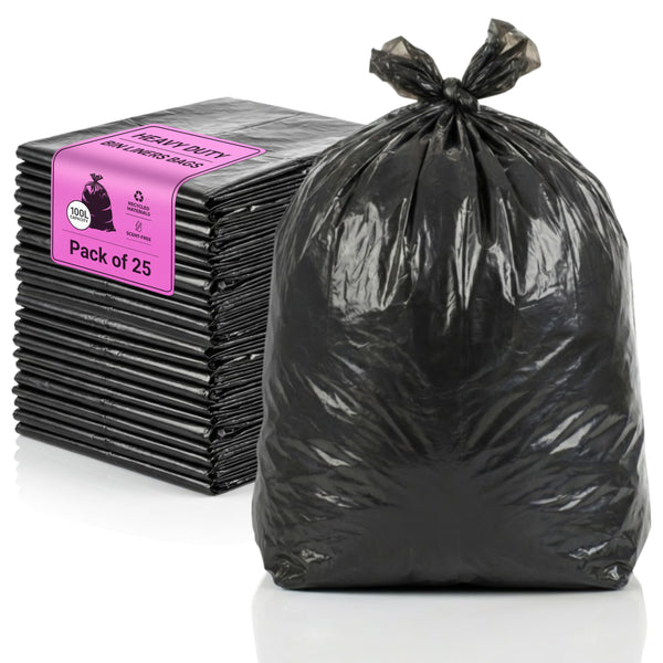 iSOUL Bin Bags, Large Bin Bags Heavy Duty Refuse Sacks Strong 18x29x39 Bin Liners Household Rubbish Waste Garbage Bags Black 100L Capacity Wheelie Bin Bag 25 Pack