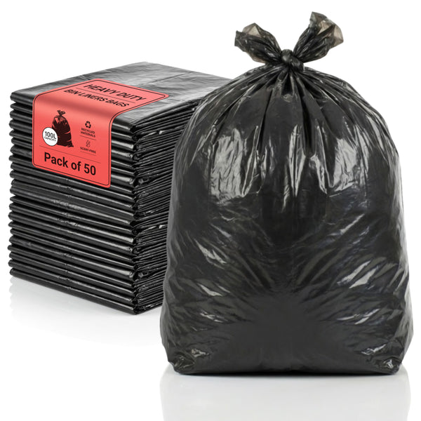 iSOUL Bin Bags, Large Bin Bags Heavy Duty Refuse Sacks Strong 18x29x39 Bin Liners Household Rubbish Waste Garbage Bags Black 100L Capacity Wheelie Bin Bag 50 Pack