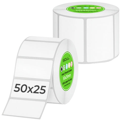 iSOUL Direct Thermal Labels, 50mm x 25mm Self-Adhesive Perforated UPC Barcode FBA Labels Stickers Compatible with Rollo, Zebra, MUNBYN, Toshiba, Citizen, Eltron Printers 1 Roll