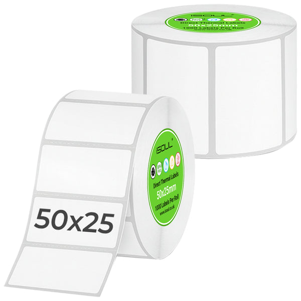 iSOUL Direct Thermal Labels, 50mm x 25mm Self-Adhesive Perforated UPC Barcode FBA Labels Stickers Compatible with Rollo, Zebra, MUNBYN, Toshiba, Citizen, Eltron Printers 1 Roll