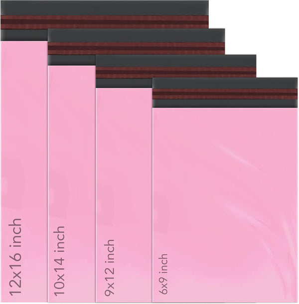 100 Mixed Mailing Poly Postal Self Seal Bags 4 Sizes 25 from Each iSOUL Small to Large Mailing Bags Postage Packaging Assorted Mailers Posting Shipping Post Parcel Package Bags Pink
