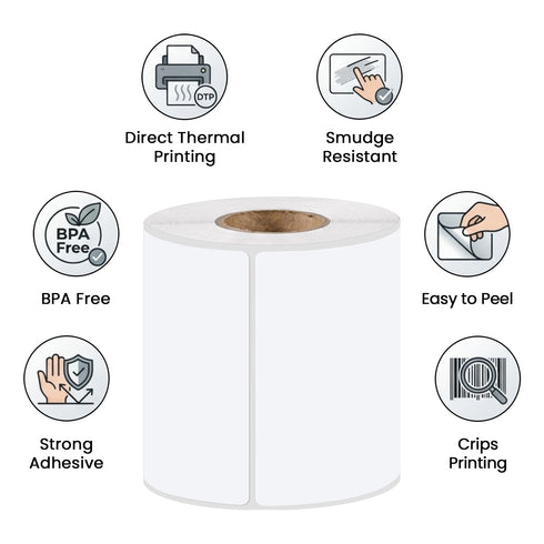 4x6 Thermal Labels 100x150mm, 500 White Direct Thermal Printer Labels, Shipping Labels, Compatible with Zebra, Rollo, MUNBYN 500 Labels 1 Roll