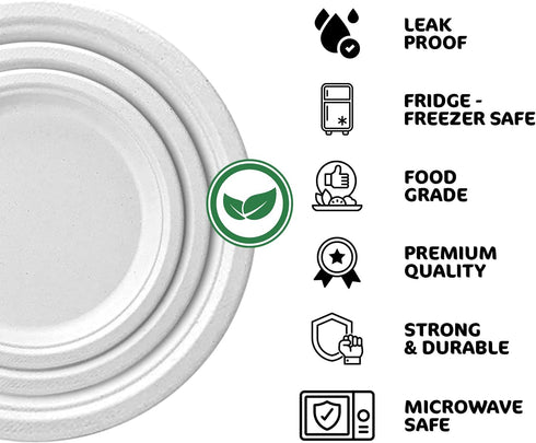 9 Inch Disposable Paper Plates Heavy Duty Compostable Bagasse Eco Friendly