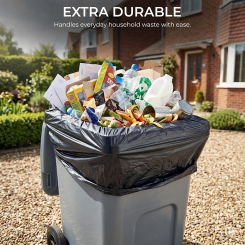 iSOUL Bin Bags, Large Bin Bags Heavy Duty Refuse Sacks Strong 18x29x39 Bin Liners Household Rubbish Waste Garbage Bags Black 100L Capacity Wheelie Bin Bag 10 Pack