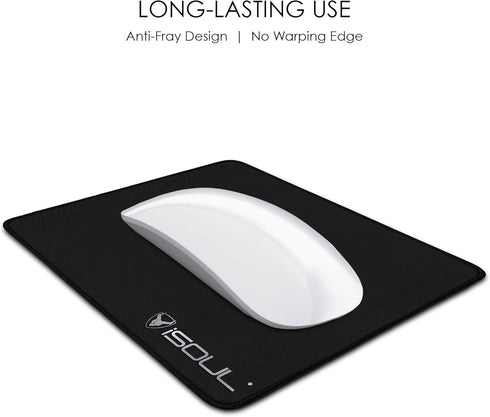 iSOUL Mouse Pad, Mice Pad with Non-Slip Rubber Base, Mouse Mats for Computers Durable Stitched Edges, Neoprene Smooth Surface for Laser and Optical Mouse Mat, Black