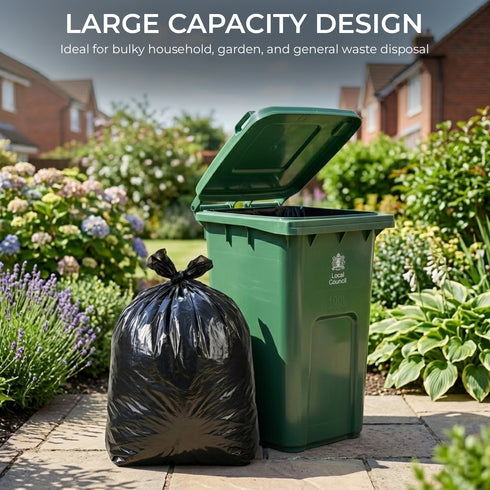 iSOUL Bin Bags, Large Bin Bags Heavy Duty Refuse Sacks Strong 18x29x39 Bin Liners Household Rubbish Waste Garbage Bags Black 100L Capacity Wheelie Bin Bag 100 Pack
