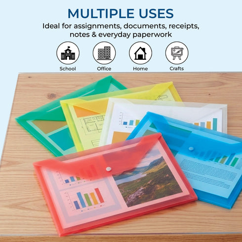 iSOUL A4 Plastic Wallets Heavy Duty Plastic Popper Wallets Document Folder