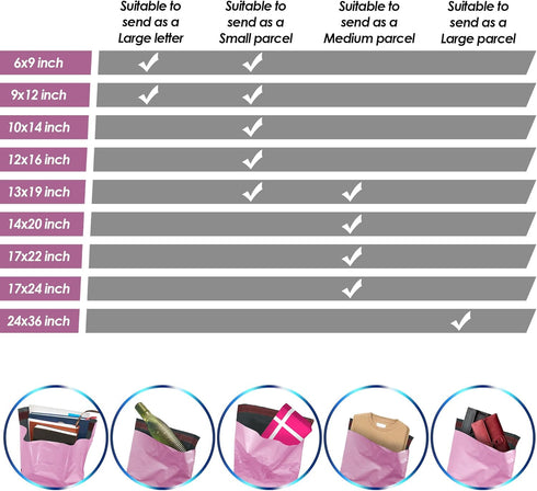 Assorted Baby Pink Parcel Bags 50 Pack 5 Sizes Mailing Bags