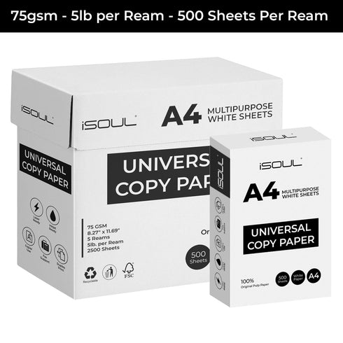 iSOUL Printer Paper, A4 Copy Paper, Printer Paper, Printer Copiers Paper, Compatible with Laser, Inkjet, Fax Paper, Perfect for Home & Office Use, White 500 Sheets