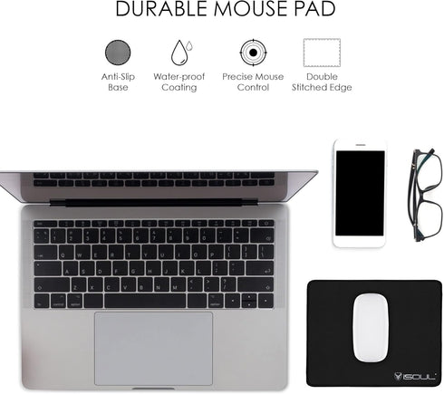 iSOUL Mouse Pad, Mice Pad with Non-Slip Rubber Base, Mouse Mats for Computers Durable Stitched Edges, Neoprene Smooth Surface for Laser and Optical Mouse Mat, Black