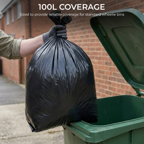 iSOUL Bin Bags, Large Bin Bags Heavy Duty Refuse Sacks Strong 18x29x39 Bin Liners Household Rubbish Waste Garbage Bags Black 100L Capacity Wheelie Bin Bag 25 Pack