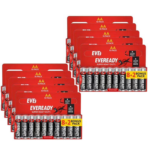 100x Eveready AA Zinc Carbon Batteries LR6 Super Heavy Duty MN1500 1.5V