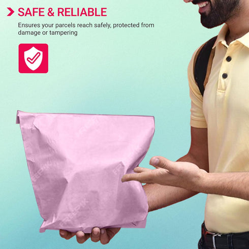 125 Mixed Baby Pink Parcel Bags, Tamper-Proof Strong Postal Packaging Bags for Shipping, Mailing & Delivery, 5 Sizes Small to Large, 25 Each