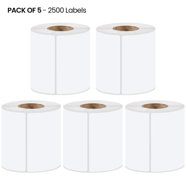 4x6 Thermal Labels 100x150mm, 500 White Direct Thermal Printer Labels, Shipping Labels, Compatible with Zebra, Rollo, MUNBYN 2500 Labels 5 Rolls