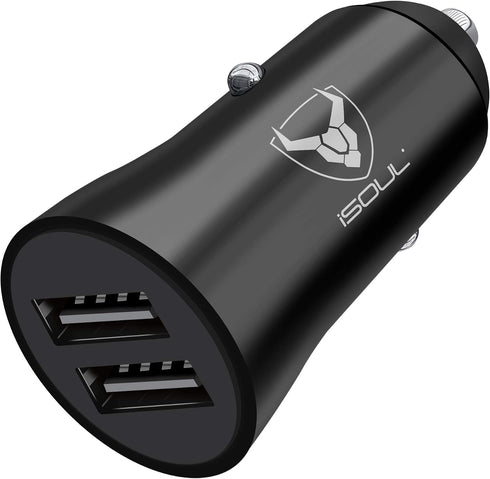 iSOUL USB Car Charger, 3.1A Dual USB Port 12V/24V Fast Charging Adapter, Black, Compatible with iPhone, Samsung Galaxy, Android & Other USB Devices