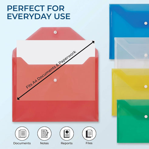 iSOUL A4 Plastic Wallets, 10 Pack Heavy Duty Plastic Popper Document Folders