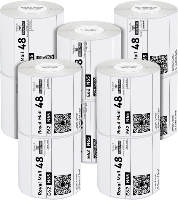iSOUL 4X6 Direct Thermal Printer Labels Roll 100mm x 150mm 500 White Permanent Adhesive Shipping Labels Rolls Compatible with Etsy, Shopify, Amazon, Royal Mail, FedEx (10 Rolls)