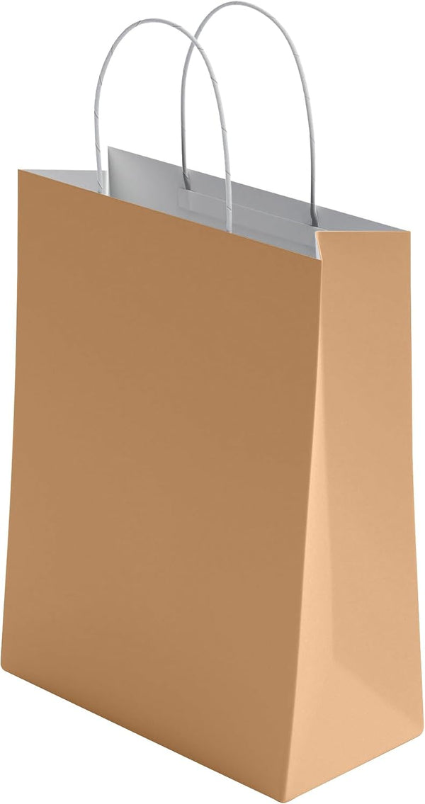 10 Pcs Small Brown Paper Party Bags with Handles Colourful Paper Gift Bags for Kids Parties Weddings Birthdays Baby Showers Xmas and Sweets 18x22x8cm Kraft Bags