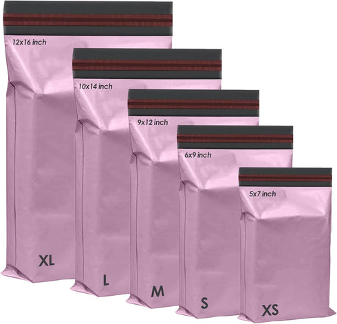 125 Assorted Mixed Hot Pink Mailing Poly Postal Self Seal Bags 5 Sizes 25 from Each iSOUL Extra Small to Large Postage Packaging Assorted Mailers Posting Shipping Post Parcels Package Bags