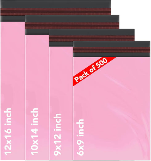 500 Mixed Size Baby Pink Mailing Bags Self Seal 4 Size Strong Poly Plastic Envelopes