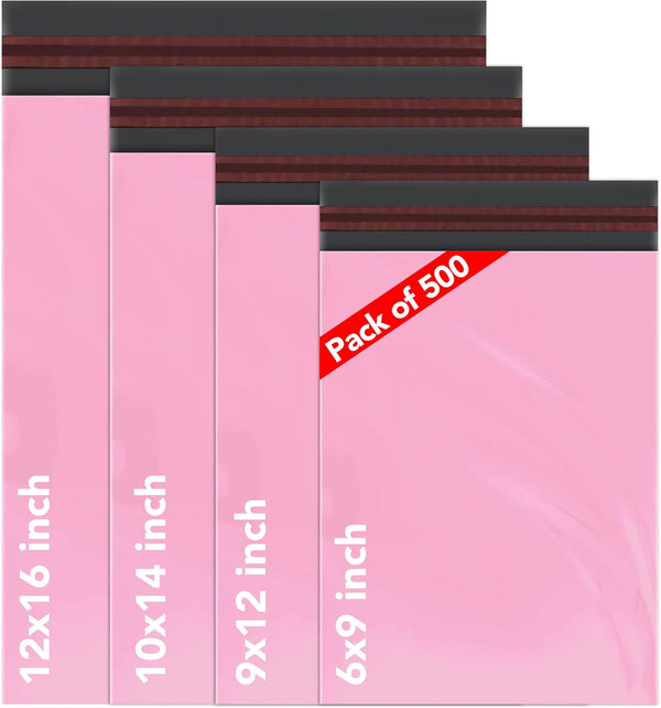 500 Mixed Size Baby Pink Mailing Bags Self Seal 4 Size Strong Poly Plastic Envelopes