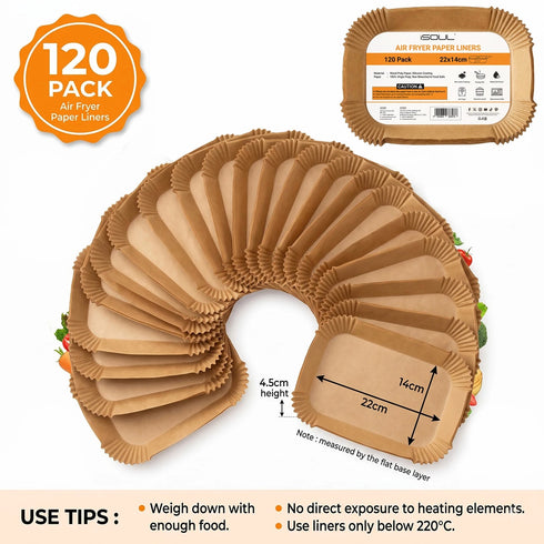 iSOUL Rectangular Air Fryer Liners, Disposable Baking Paper for Ninja Tower Air Fryer 120 Pack