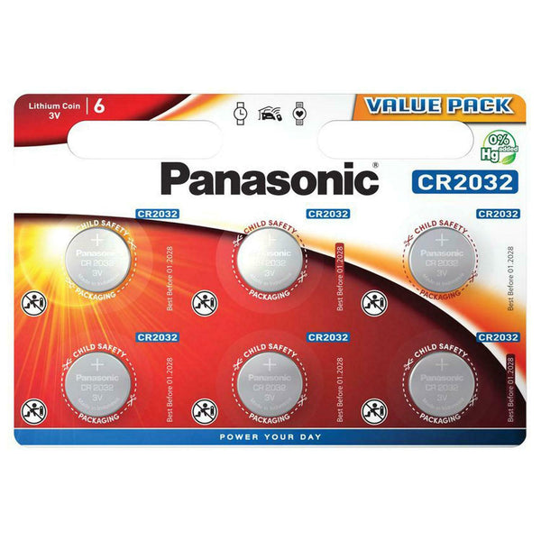 6 X Panasonic CR2032 3V Battery Lithium Coin Cell DL/BR 2032 Car Key Batteries - TradeNRG UK