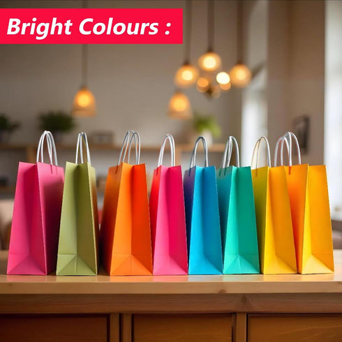 10 Pcs Small Brown Paper Party Bags with Handles Colourful Paper Gift Bags for Kids Parties Weddings Birthdays Baby Showers Xmas and Sweets 18x22x8cm Kraft Bags