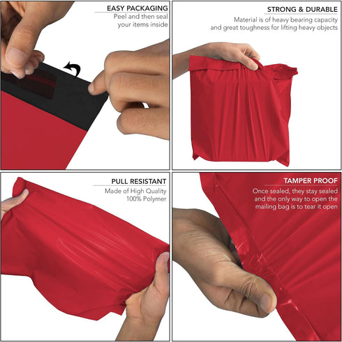 500 Mixed Size Red Mailing Bags Self Seal 4 Size Strong Poly Plastic Envelopes