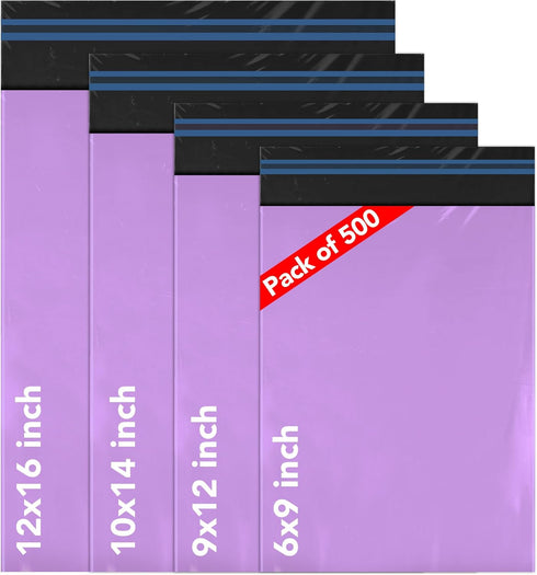 500 Mixed Size Purple Mailing Bags Self Seal 4 Size Strong Plastic Envelopes