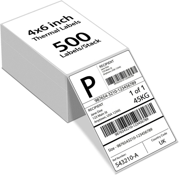 Direct Thermal Printer 4X6 Labels 100mm x 150mm White Fanfold Permanent Adhesive Shipping Labels Compatible with Etsy, Shopify, Amazon, Royal Mail, FedEx 500 Labels