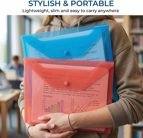 iSOUL A4 Plastic Wallets, 10 Pack Heavy Duty Plastic Popper Document Folders