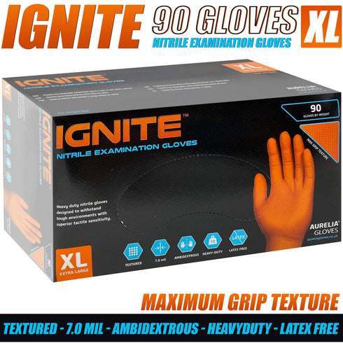 90X Orange Gloves 7.0 Mil Nitrile Disposable Glove Garage Gloves -XL - TradeNRG UK