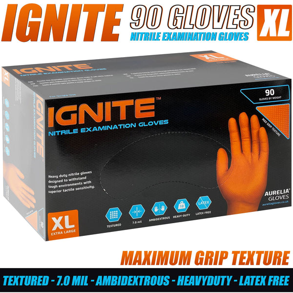 90X Orange Gloves 7.0 Mil Nitrile Disposable Glove Garage Gloves -XL - TradeNRG UK