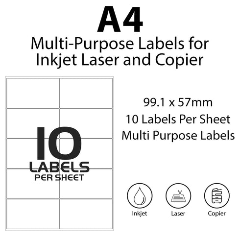 A4 Address Labels Sticky Self Adhesive 10 Per Sheet 99.1 mm X 57mm - TradeNRG UK