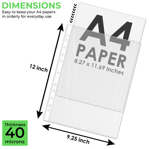 iSOUL A4 Plastic Value Punched Punch Pockets, 11 Hole Heavy Duty File Binder Pockets, 40 Micron Punched Pockets for Documents Folders Filling Plastic Wallets 200 Sleeves