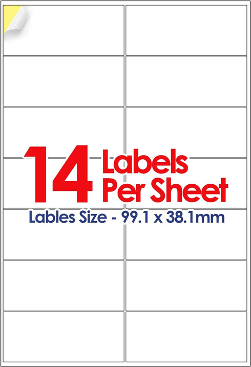 A4 Self Adhesive Address Labels, 14 Label Per Sheet, 20 Sheets, 99.1 x 38.1mm 280 Labels - TradeNRG UK