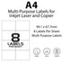 A4 Sticky Paper - 8 Labels Per Sheet - 105mm x 74mm - TradeNRG UK