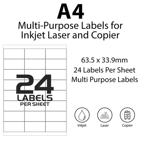 Address Labels Self Adhesive 24 Printer Labels per Sheet - 63.5 X 33.9 mm - TradeNRG UK