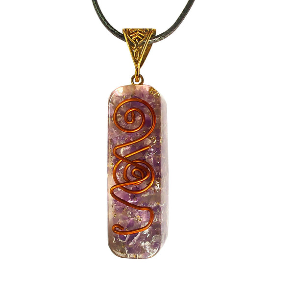 Amethyst Orgone Pendant Necklace Energy Healing & EMF Protection with Copper Coil - TradeNRG UK