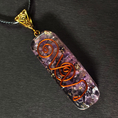 Amethyst Orgone Pendant Necklace Energy Healing & EMF Protection with Copper Coil - TradeNRG UK