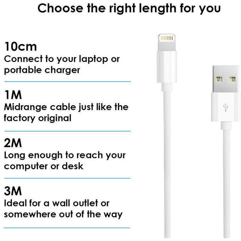 Apple USB Sync Charge Data Lead iPhone Lightning Cable 10 CM 1 M 2M 3M - TradeNRG UK