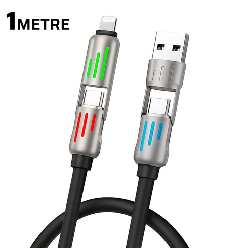 4-in-1 USB Fast Charging Cable 240W – USB-C, USB-A & USB-C Ports Universal iPhone, Samsung & Android