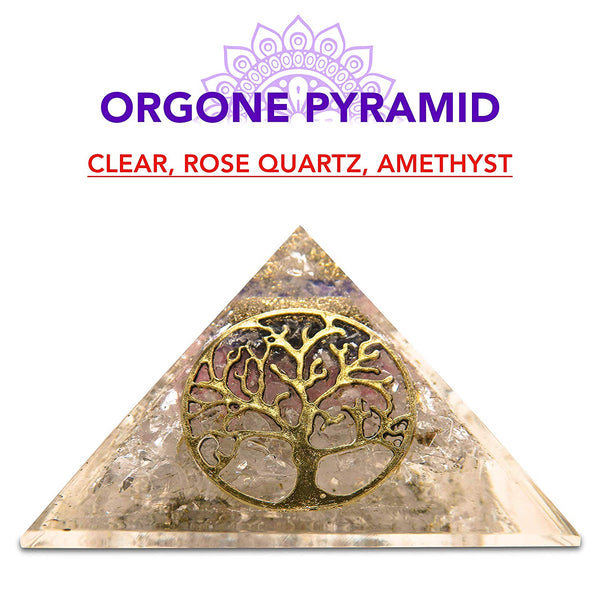 Clear Rose Quartz Amethyst Orgone Pyramid Reiki Chakra Aura Balancing - TradeNRG UK