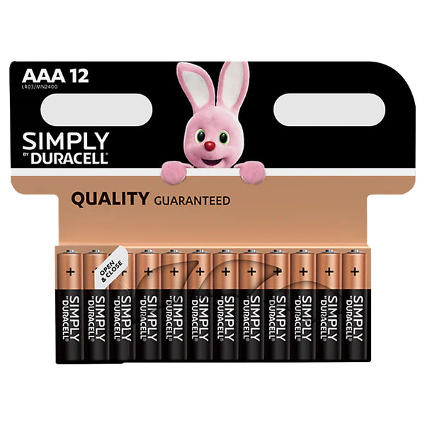 Duracell Simply AAA Batteries Alkaline 1.5V LR03 MN2400,Pack of 12 - TradeNRG UK