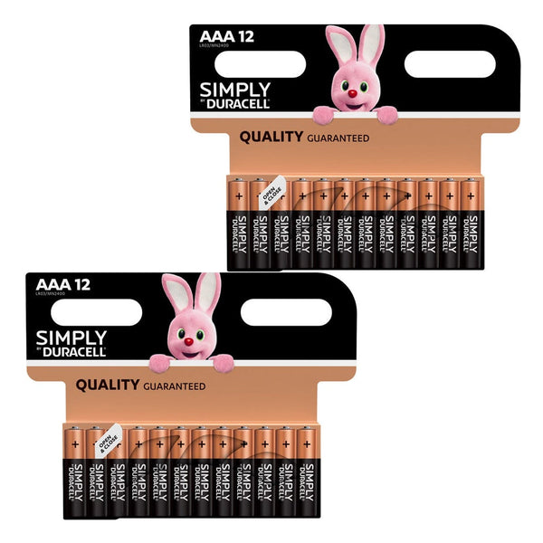 Duracell Simply Plus AAA Alkaline Batteries LR03 MN2400 Pack of 24 - TradeNRG UK