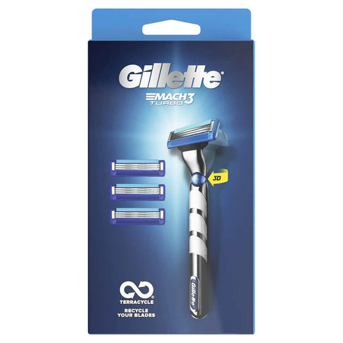 Gillette Mach3 Turbo 3D Razor + Mach3 Turbo 3 Blades Refills - TradeNRG UK